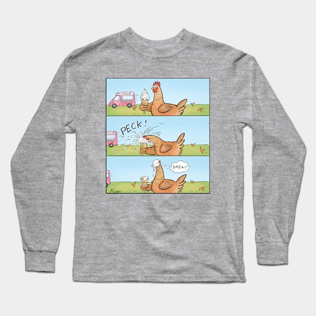 Chook Enjoying Ice Cream. Long Sleeve T-Shirt by JedDunstan